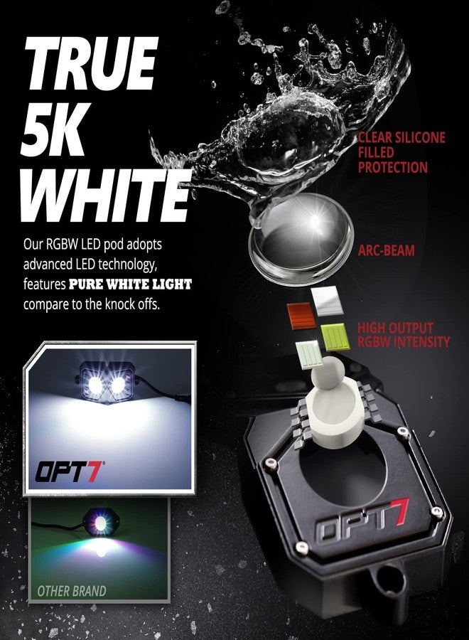 OPT7 Quantum Pro RGBW LED Rock Lights with Bluetooth APP and Remote Control, 4 Pods Wide Angle Multicolor Neon Underglow Lighting Kit with Extension Wire, IP68 Waterproof for Offroad Truck ATV UTV SUV - Image 4